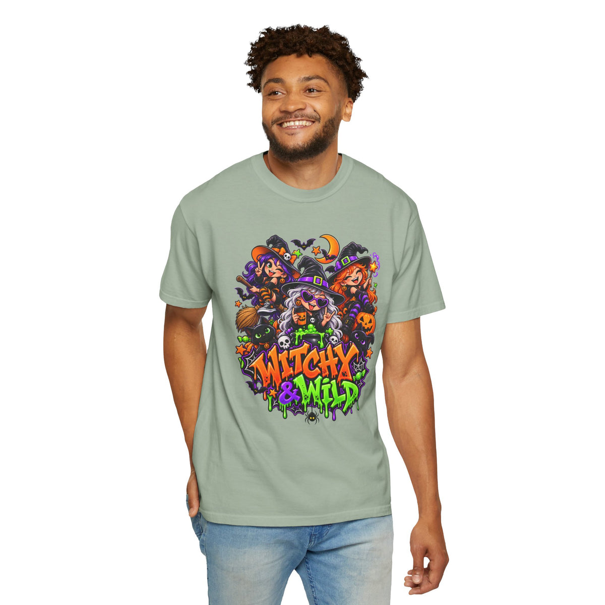 Witchy & Wild – Halloween Witch Crew Graphic T-Shirt
