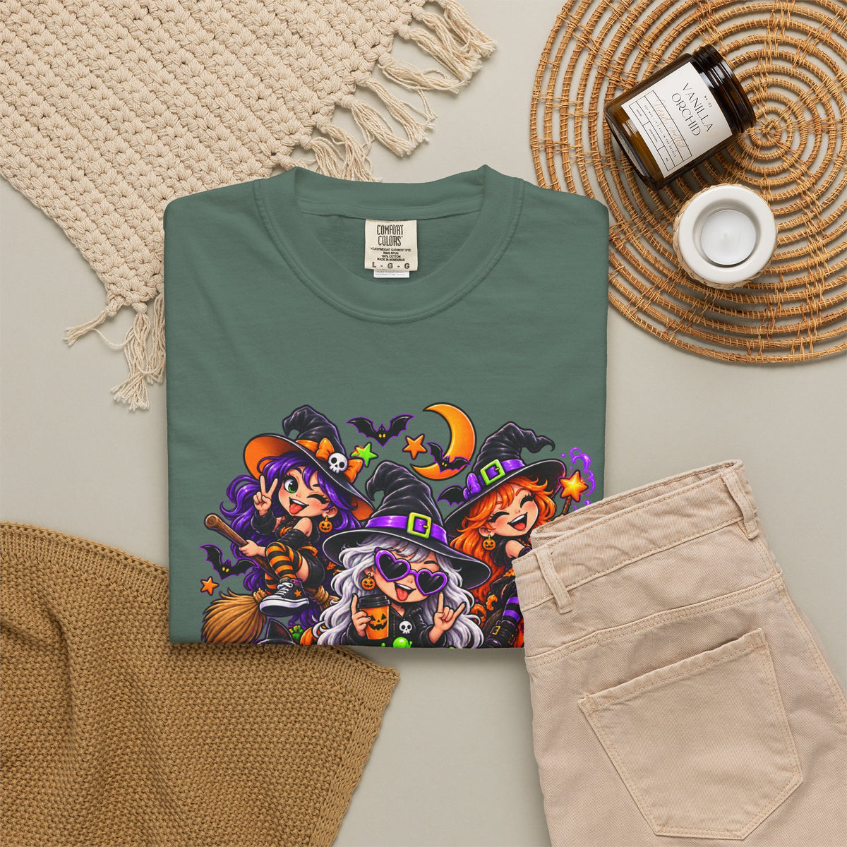 Witchy & Wild – Halloween Witch Crew Graphic T-Shirt