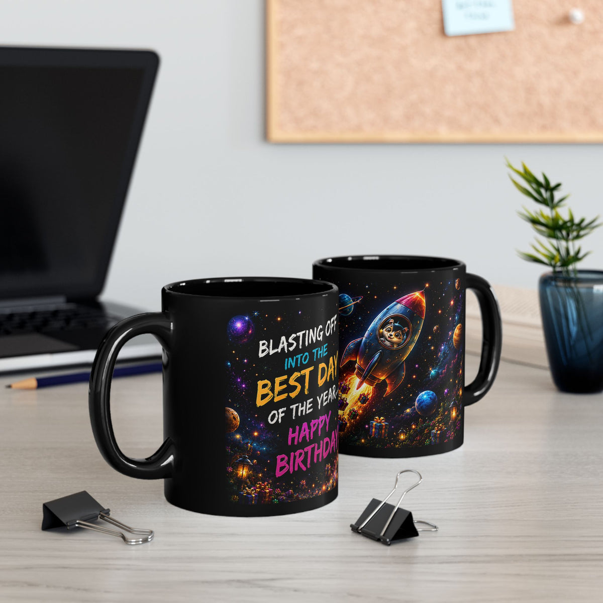 Birthday Rocket Mug — "Blast Off to the Best Day of the Year... Happy Birthday!"