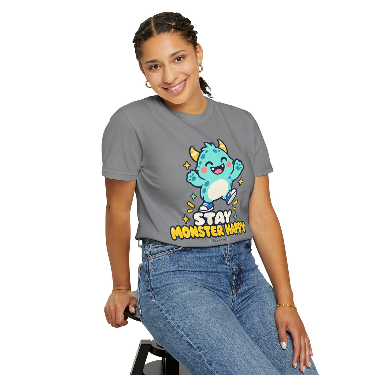Stay Monster Happy – Cute Monster Graphic T-Shirt