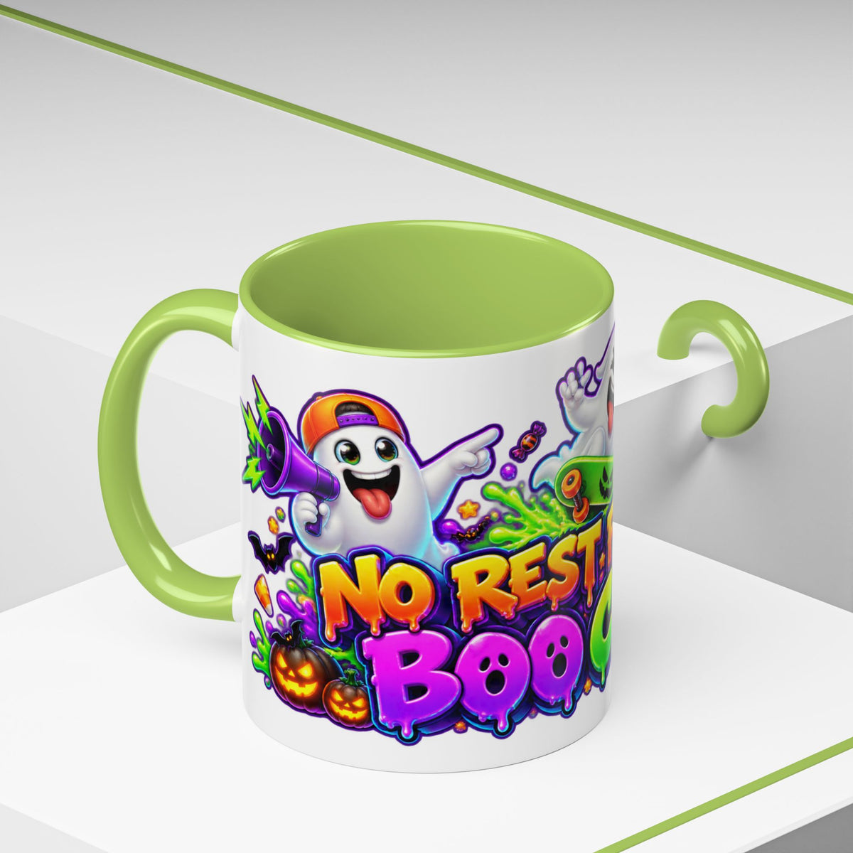 No Rest for the Boo Crew Crazy Ghosts Halloween White Mug