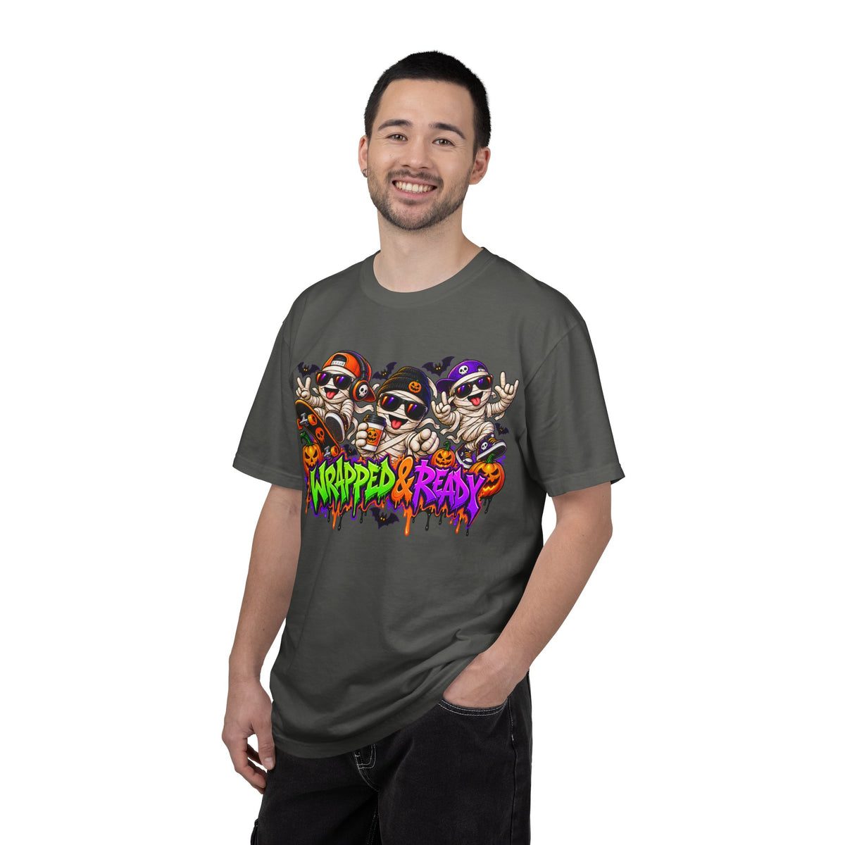 Wrapped & Ready – Halloween Mummy Crew Graphic T-Shirt