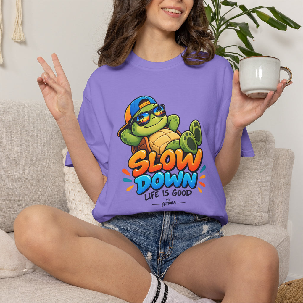 Slow Down, Life Is Good – Turtle Graphic T-Shirt | Festora Everyday