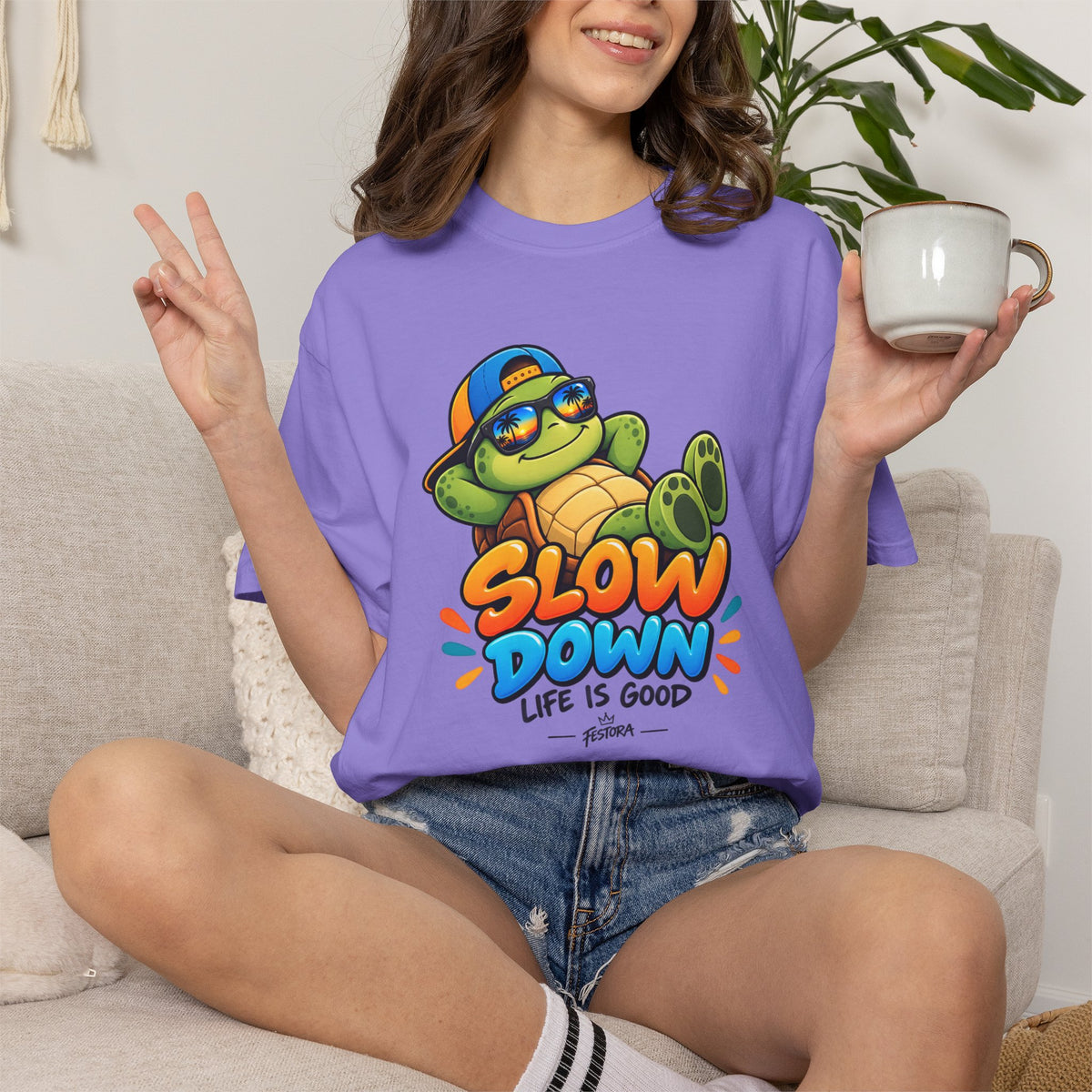 Slow Down, Life Is Good – Turtle Graphic T-Shirt | Festora Everyday