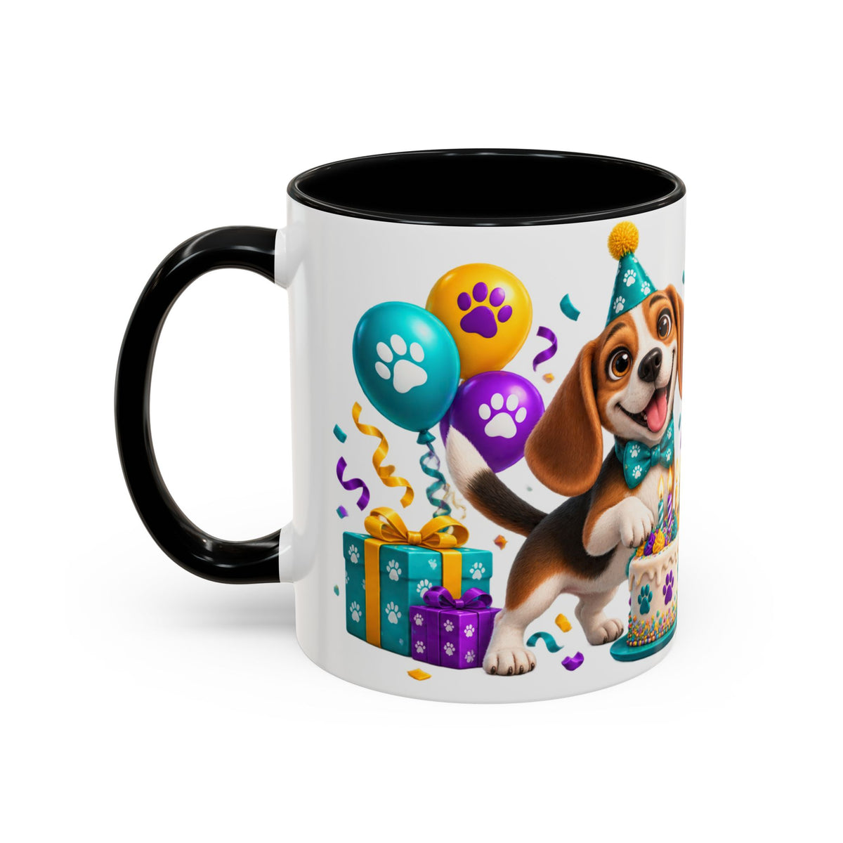 Beagle Birthday Mug – Fetch the Cake White Ceramic Coffee Cup