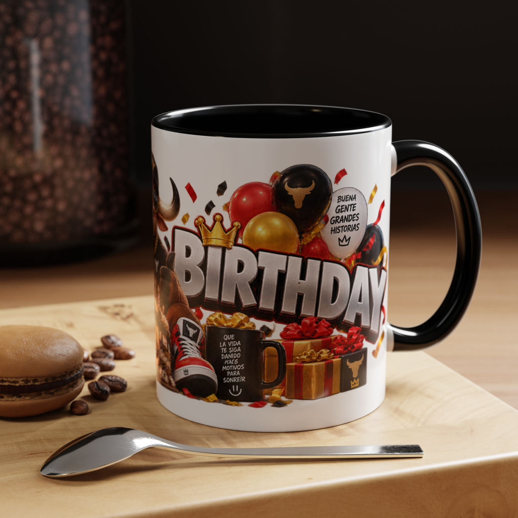 Happy Birthday Bull Mug – Colorful 3D Birthday Gift – White Coffee Mug
