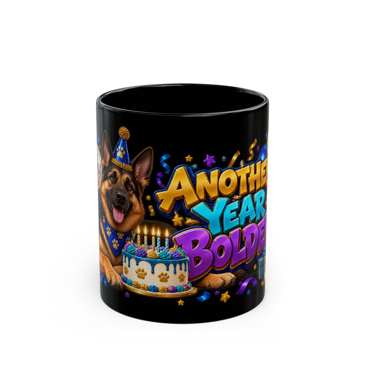 German Shepherd Birthday Mug – Another Year Bolder Black Coffee Cup