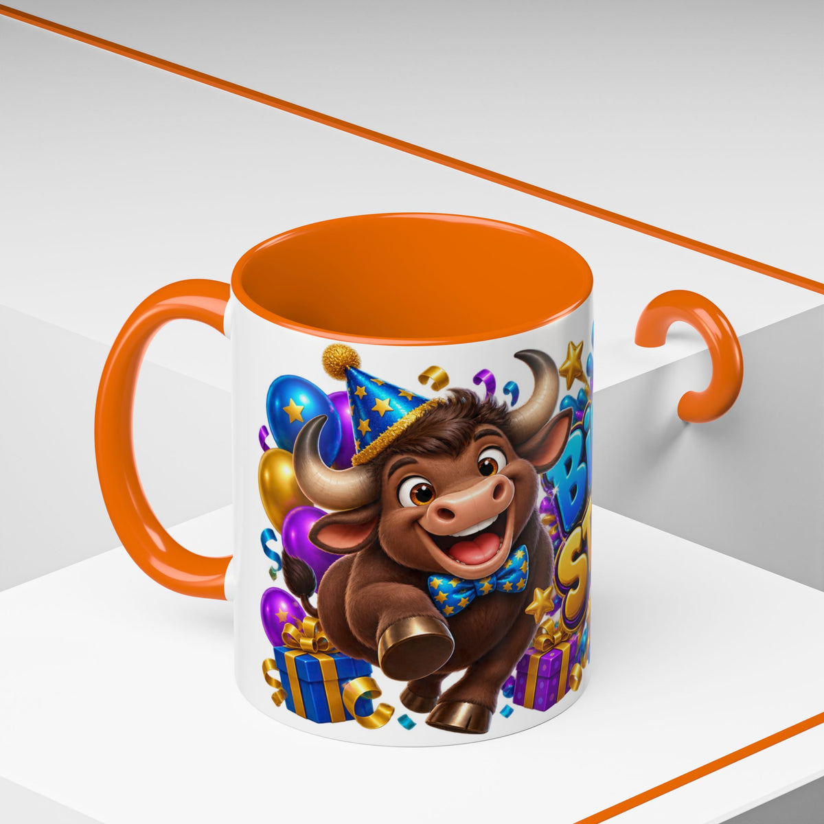 Birthday Stampede White Mug – Cute Buffalo Birthday Cup, Colorful Fun Party Gift