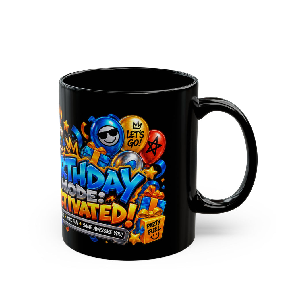 Birthday Mode Activated Black Mug – Festora Nex Robot Birthday Cup