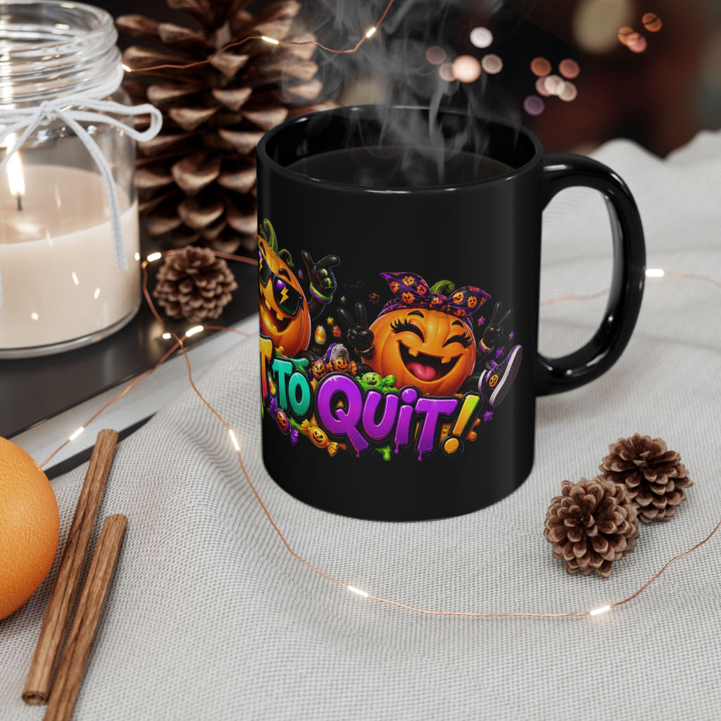 Too Lit to Quit Halloween Pumpkin Party Black Mug