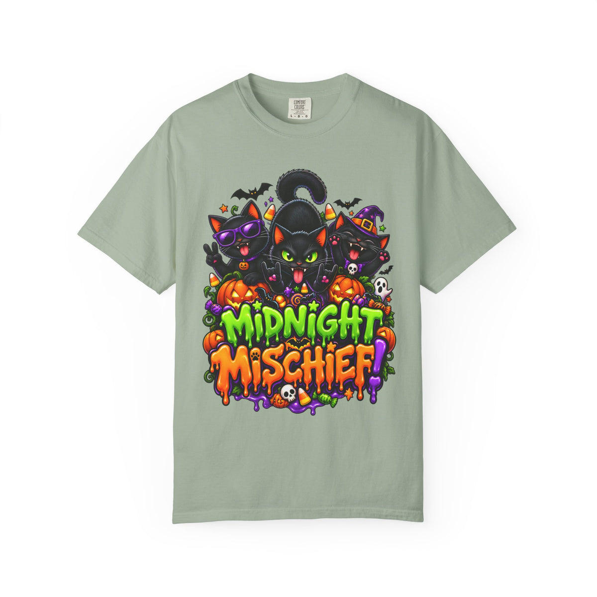 Midnight Mischief Halloween T-Shirt – Funny Black Cat Graphic Tee