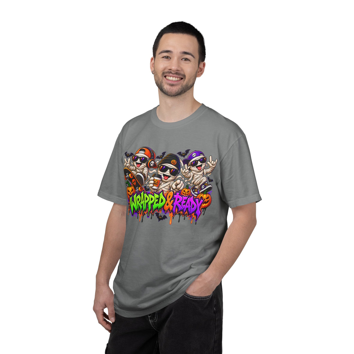 Wrapped & Ready – Halloween Mummy Crew Graphic T-Shirt