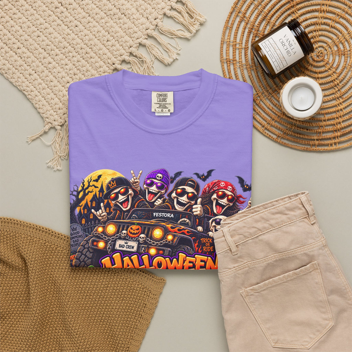 Halloween Crew T-Shirt – Skeleton Jeep Spooky Graphic Tee