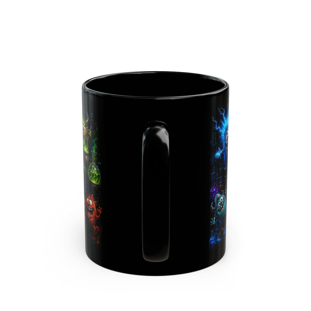 Monster Lab Black Mug — Colorful Cute Monsters Wraparound Cup (11oz/15oz)