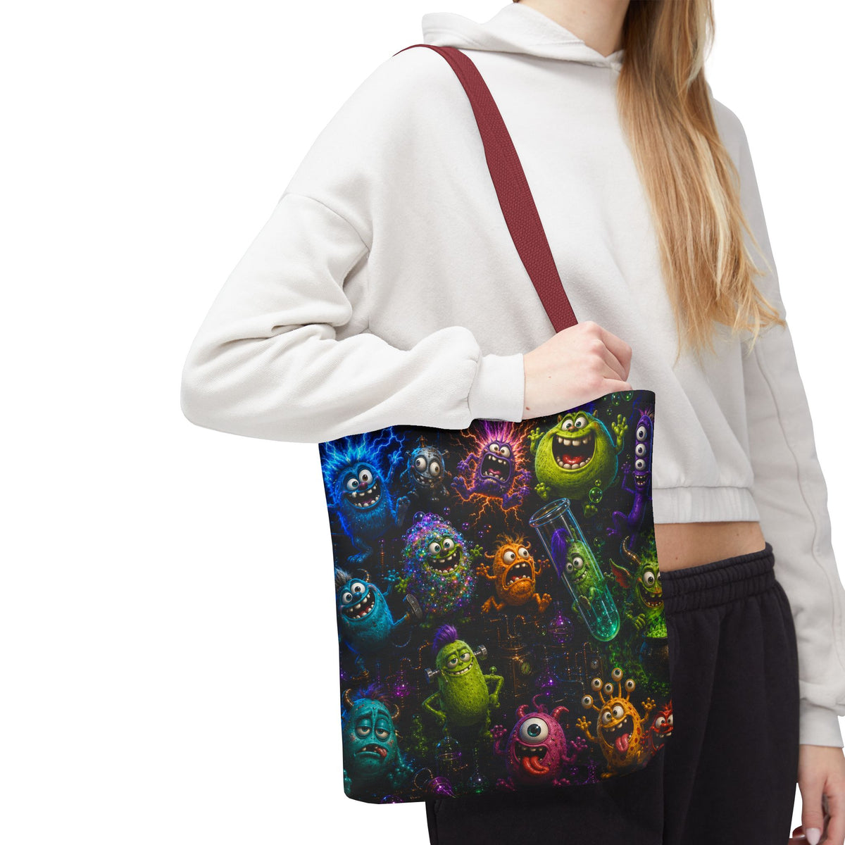 Mad Scientist Monsters Tote Bag – Colorful Laboratory Creature All-Over Print