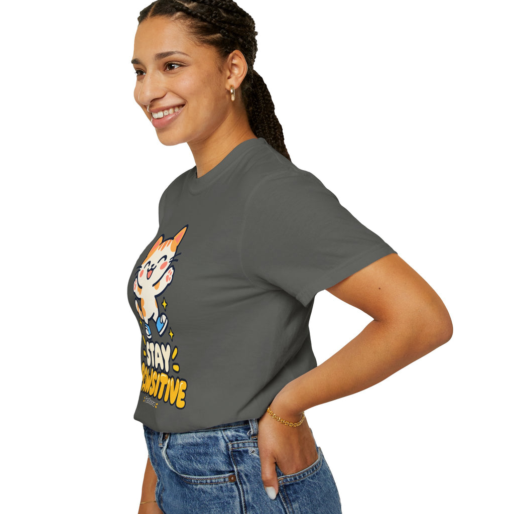 Stay Pawsitive – Cute Happy Cat Graphic T-Shirt