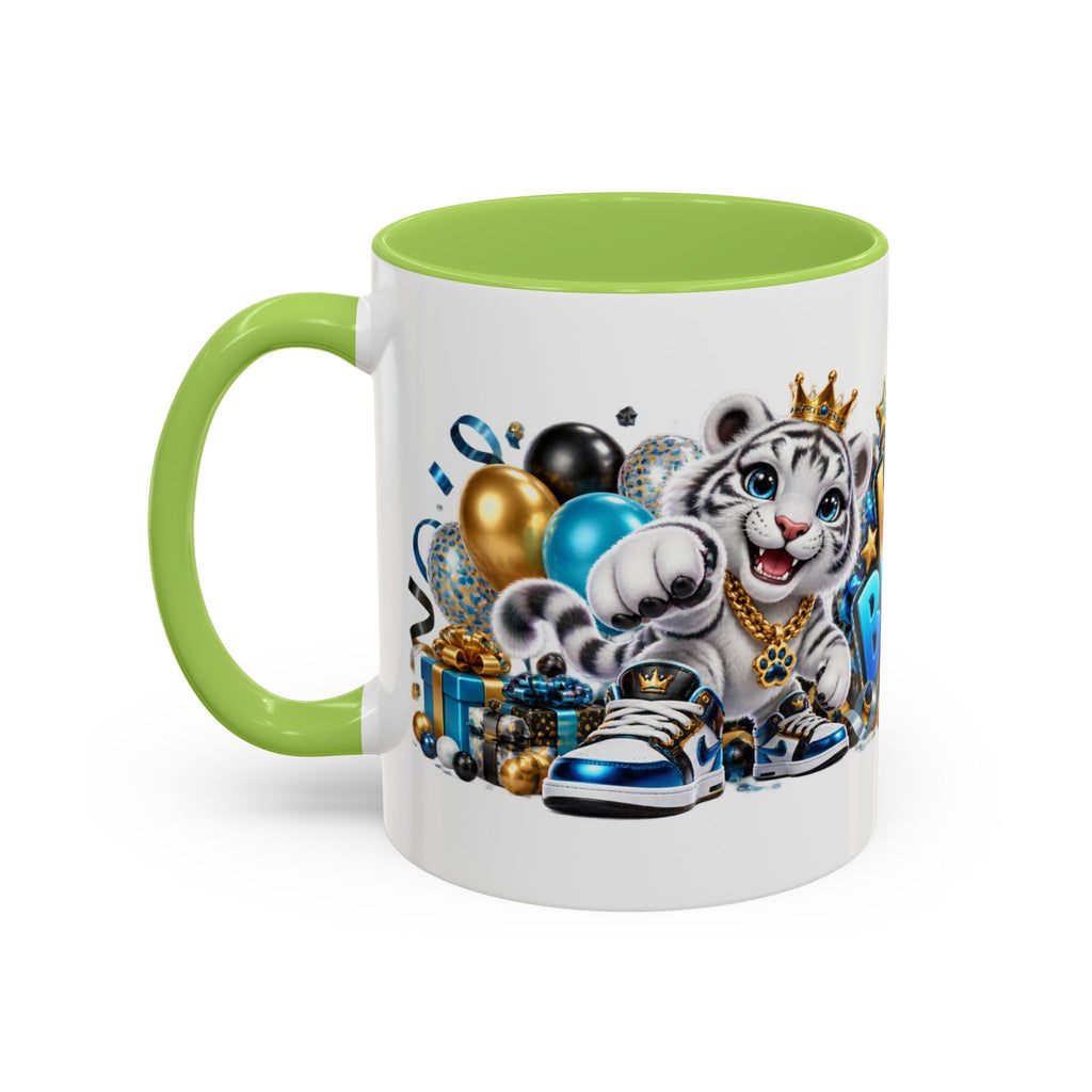 Happy Birthday White Tiger Mug – Colorful 3D Birthday Gift – White Coffee Mug
