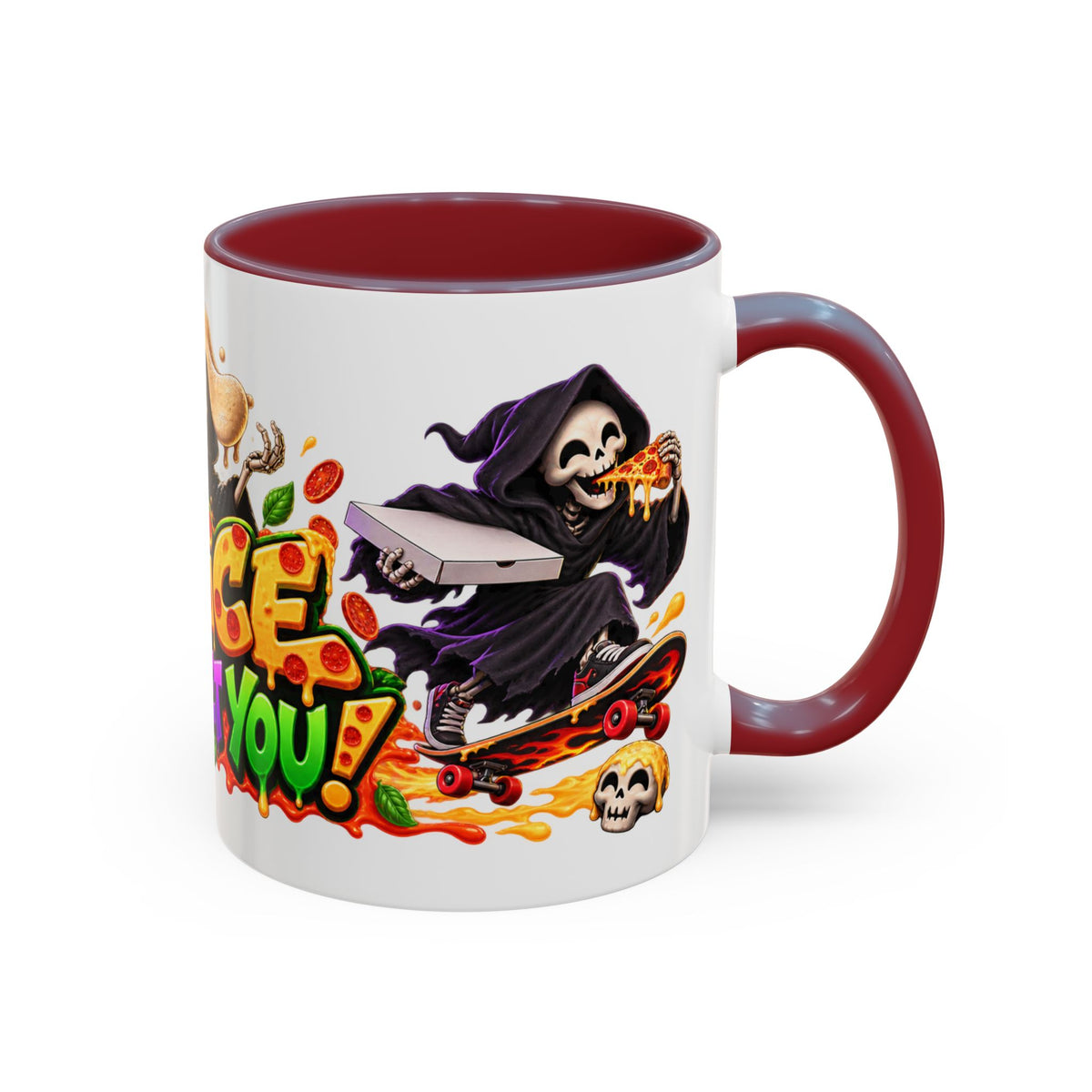 Slice to Meet You Funny Grim Reaper Pizza Halloween White Mug