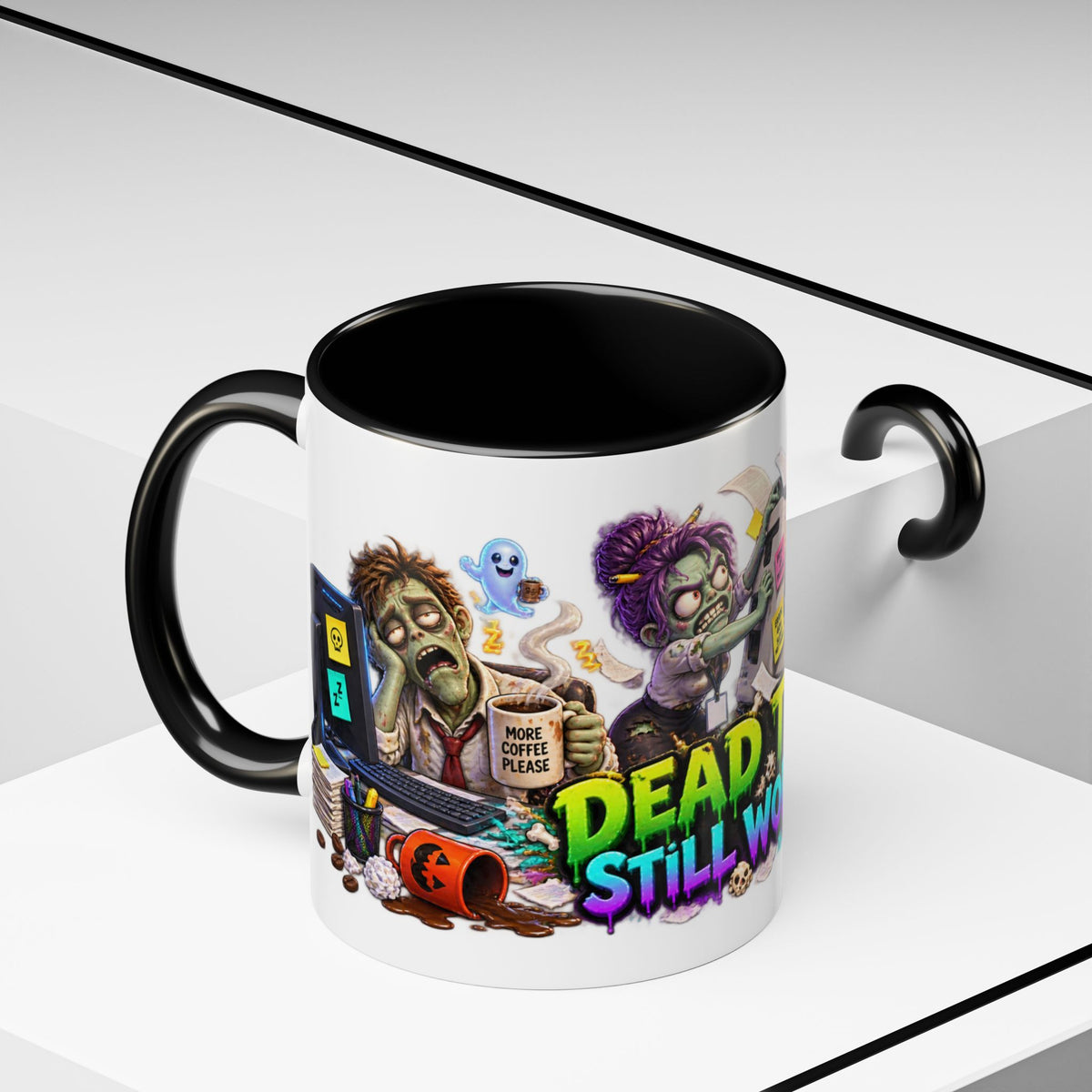 Dead Tired Still Working Zombie Office Halloween White Mug