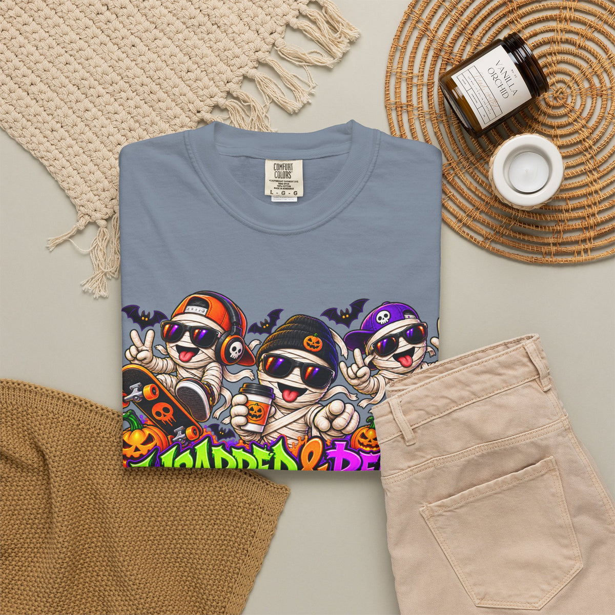 Wrapped & Ready – Halloween Mummy Crew Graphic T-Shirt