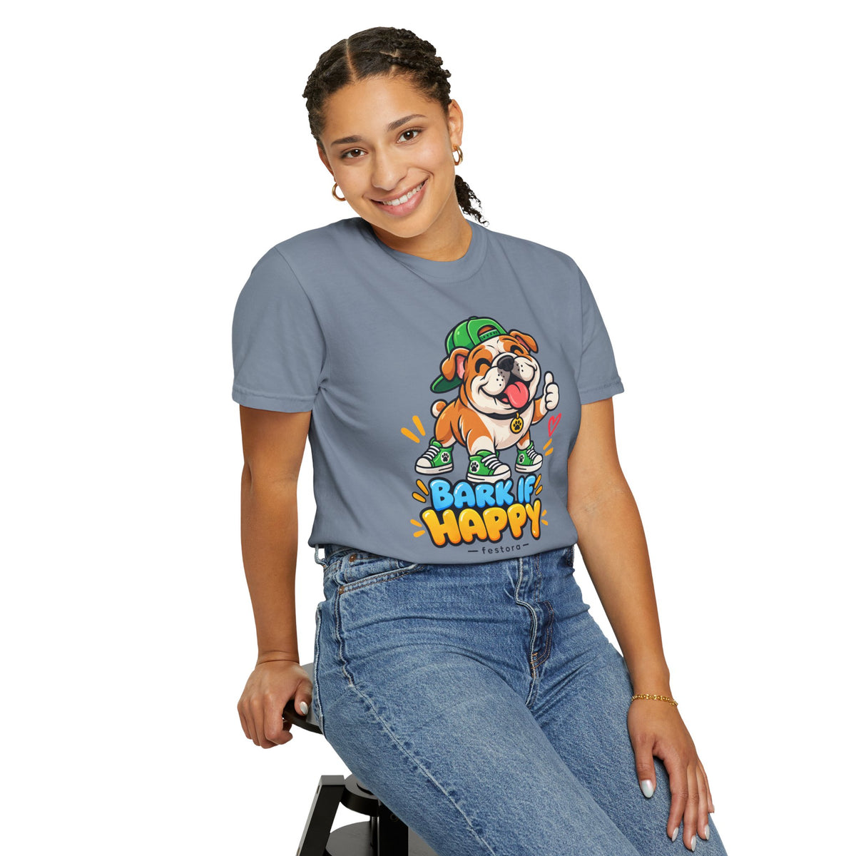 Bark If Happy – Cute Bulldog Graphic T-Shirt