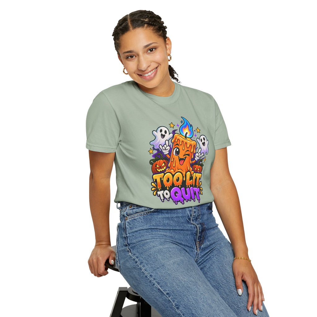 Too Lit to Quit – Funny Halloween Candle T-Shirt