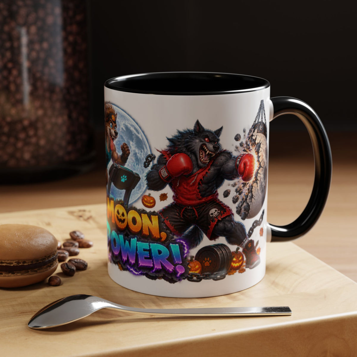 Full Moon Full Power Werewolf Gym Halloween White Mug