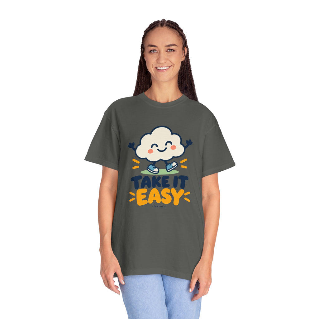Take It Easy – Happy Cloud Graphic T-Shirt | Festora Everyday
