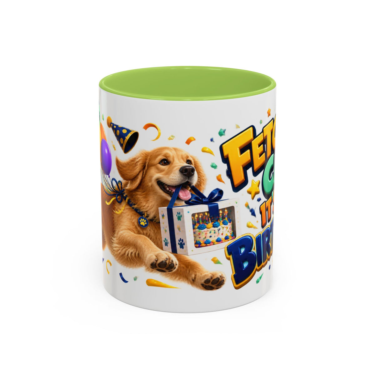 Fetch the Cake Golden Retriever Birthday White Mug