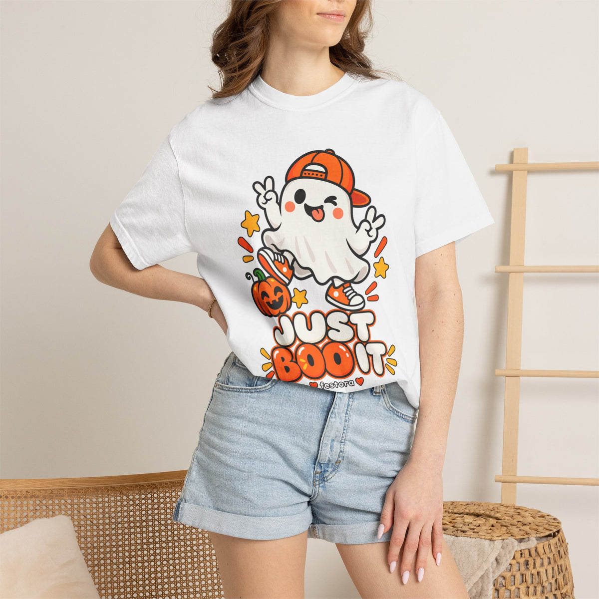 Just Boo It Halloween T-Shirt | Cute Skater Ghost Graphic Tee