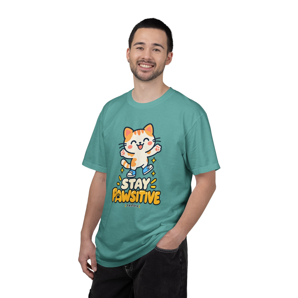 Stay Pawsitive – Cute Happy Cat Graphic T-Shirt