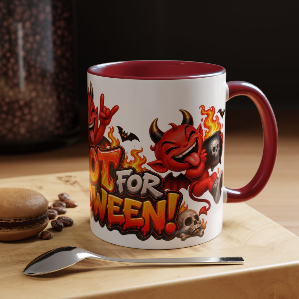 Too Hot for Halloween White Mug – Funny Devils, Flames & Spooky Design