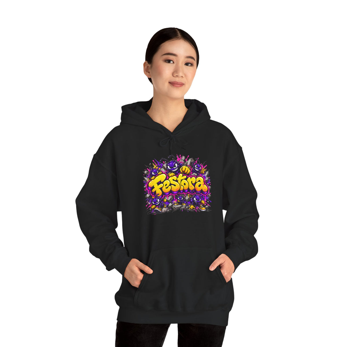 FesTora Festival Hoodie — Colorful Neon Party Graphic Hooded Sweatshirt