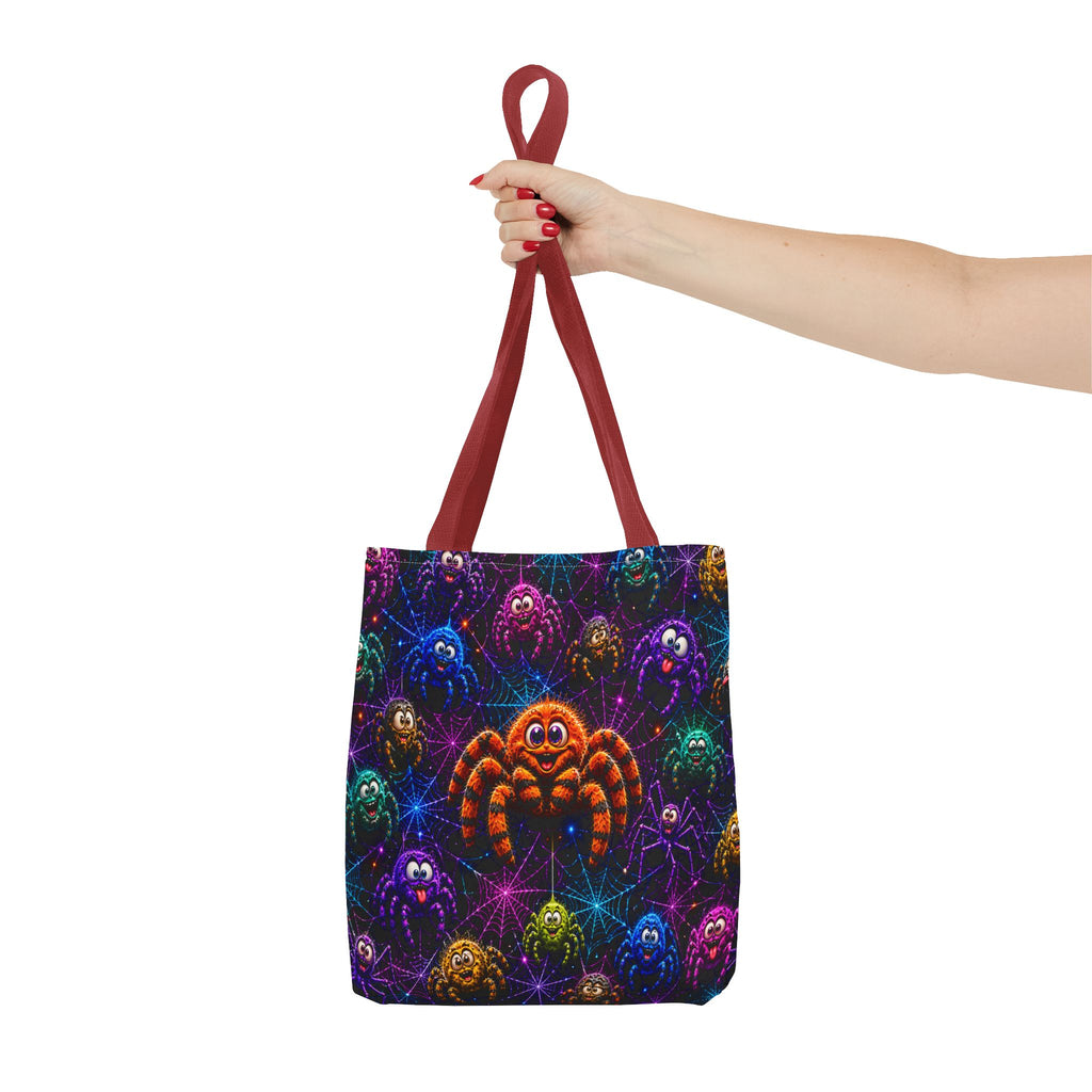 Colorful Crazy Spiders Halloween Tote Bag – Cute 3D Spider Web Pattern