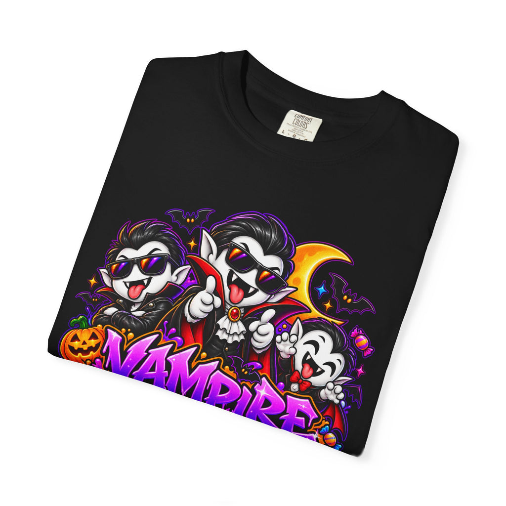 Neon Vampire Vibes Halloween Unisex Garment-Dyed T-Shirt Featuring a Cool Festora Vampire Crew