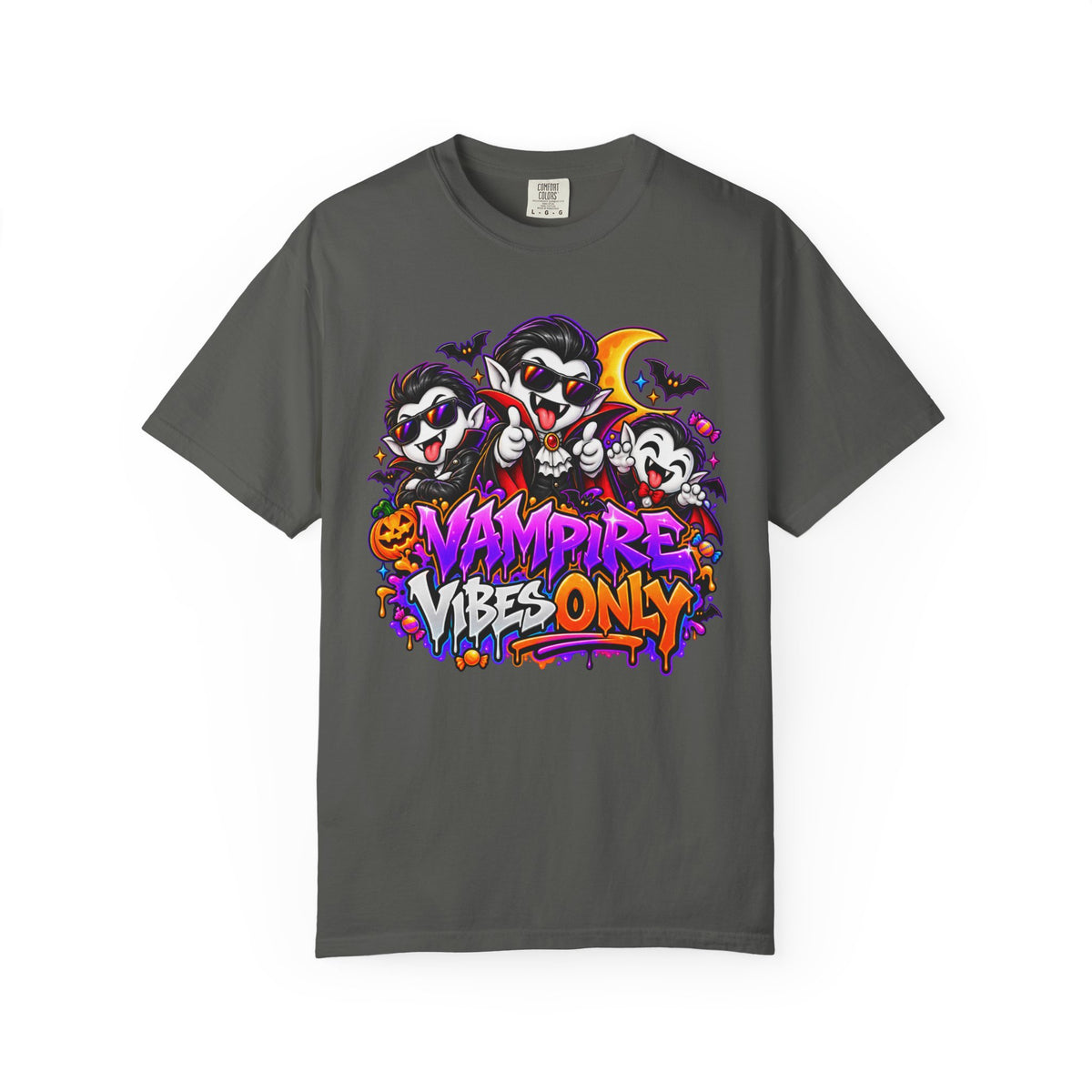 Neon Vampire Vibes Halloween Unisex Garment-Dyed T-Shirt Featuring a Cool Festora Vampire Crew