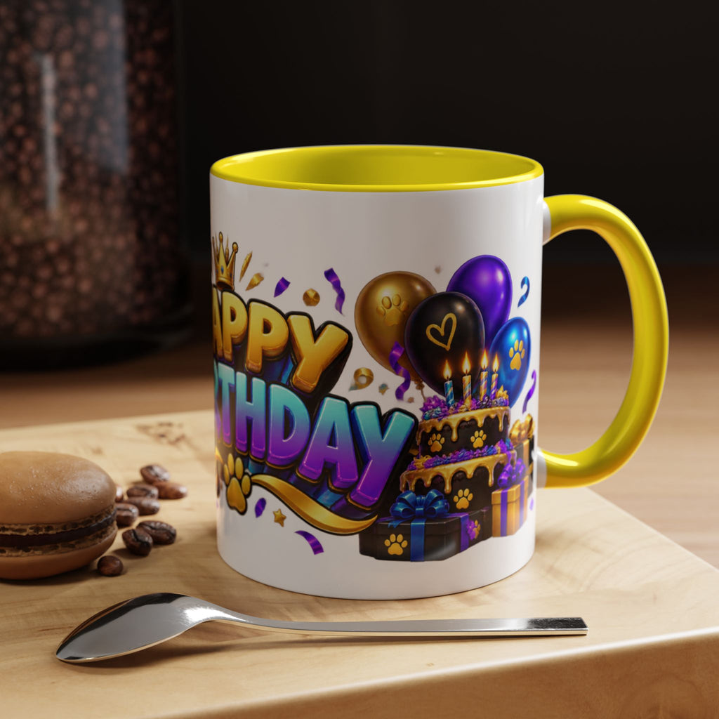 Black Panther Happy Birthday Mug – Purple Blue & Gold Birthday Gift – FestoraShop White Coffee Mug