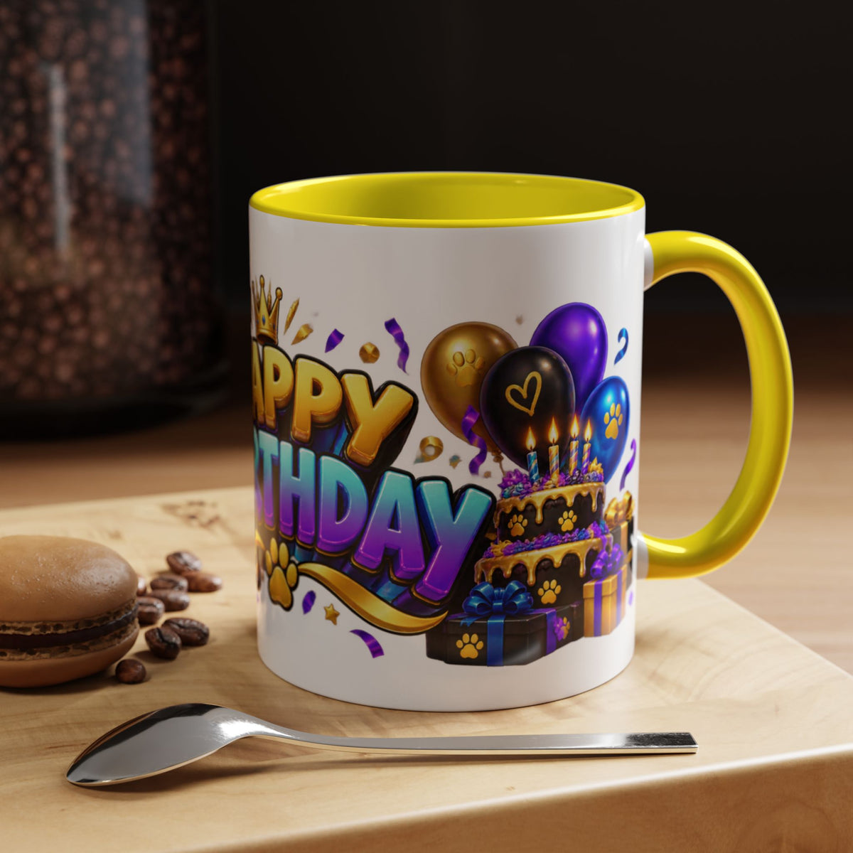 Black Panther Happy Birthday Mug – Purple Blue & Gold Birthday Gift – FestoraShop White Coffee Mug