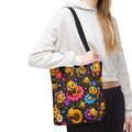 Cute Bee Pattern Tote Bag — Colorful Floral Cartoon Bees All-Over Print