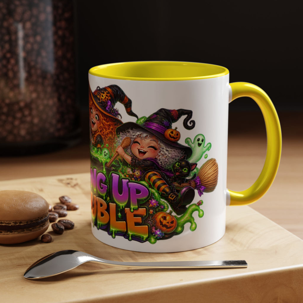 Brewing Up Trouble Witches Halloween White Mug