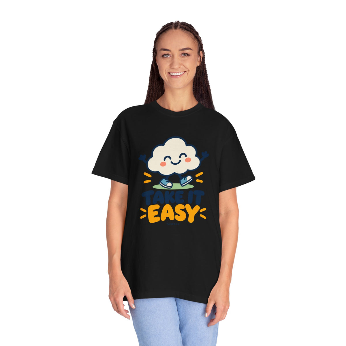 Take It Easy – Happy Cloud Graphic T-Shirt | Festora Everyday