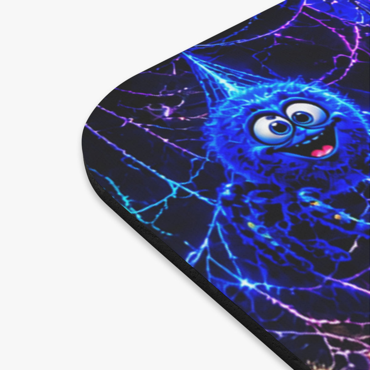 Cute Halloween Spider Mouse Pad - Colorful Cartoon Spiders on Neon Web