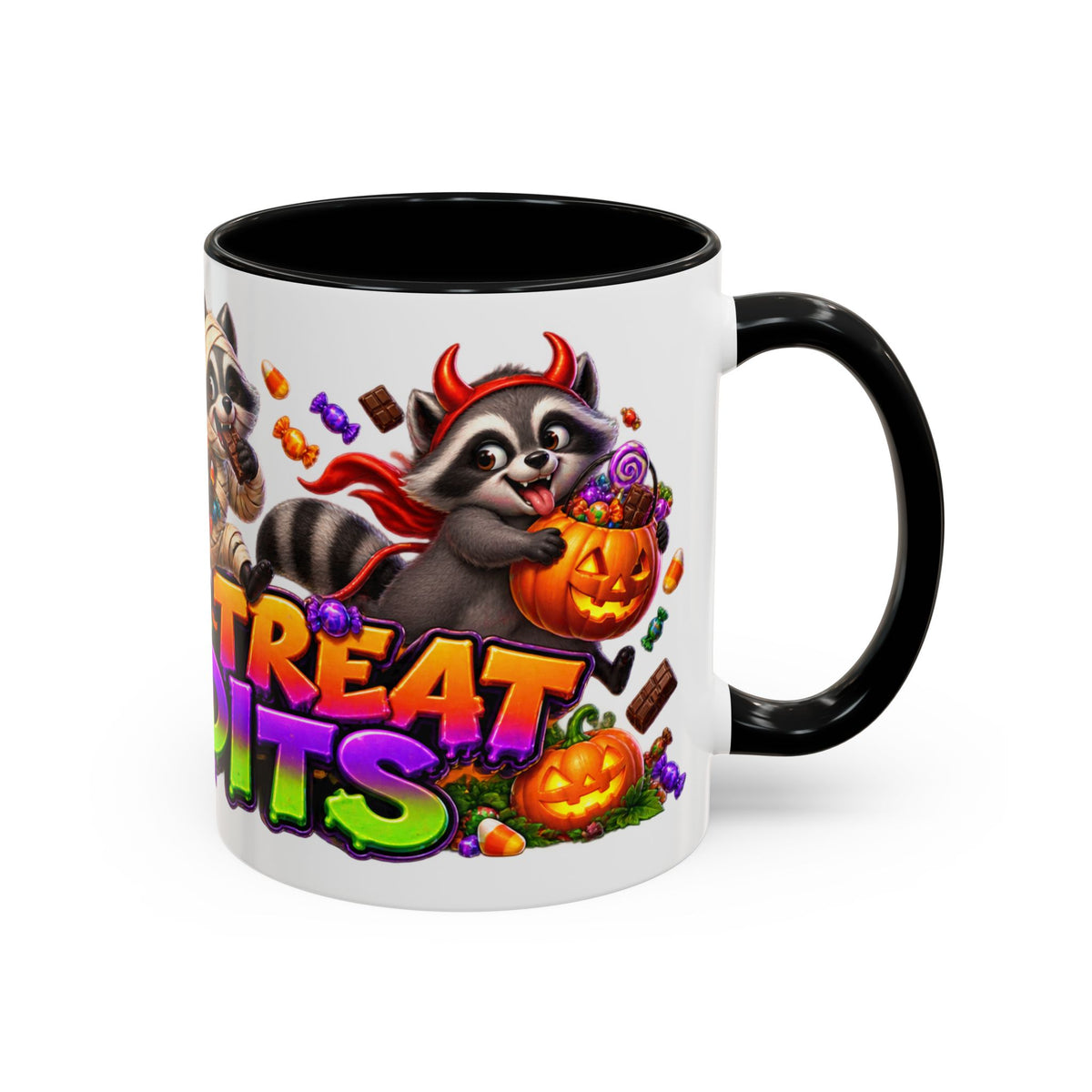 Trick or Treat Bandits Raccoons Halloween White Mug