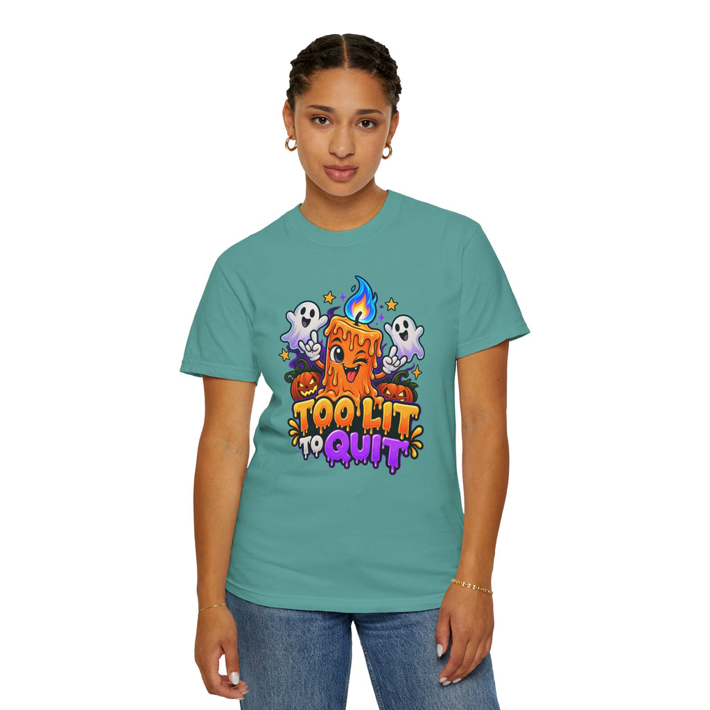 Too Lit to Quit – Funny Halloween Candle T-Shirt
