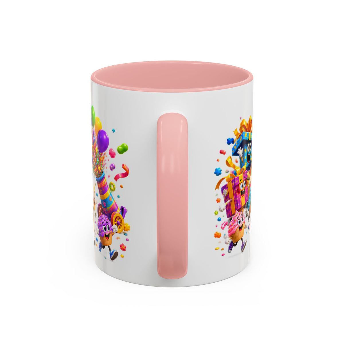 Birthday Party Coffee Mug – Colorful Happy Birthday Cake & Balloon Design (11/15oz Accent Mug)