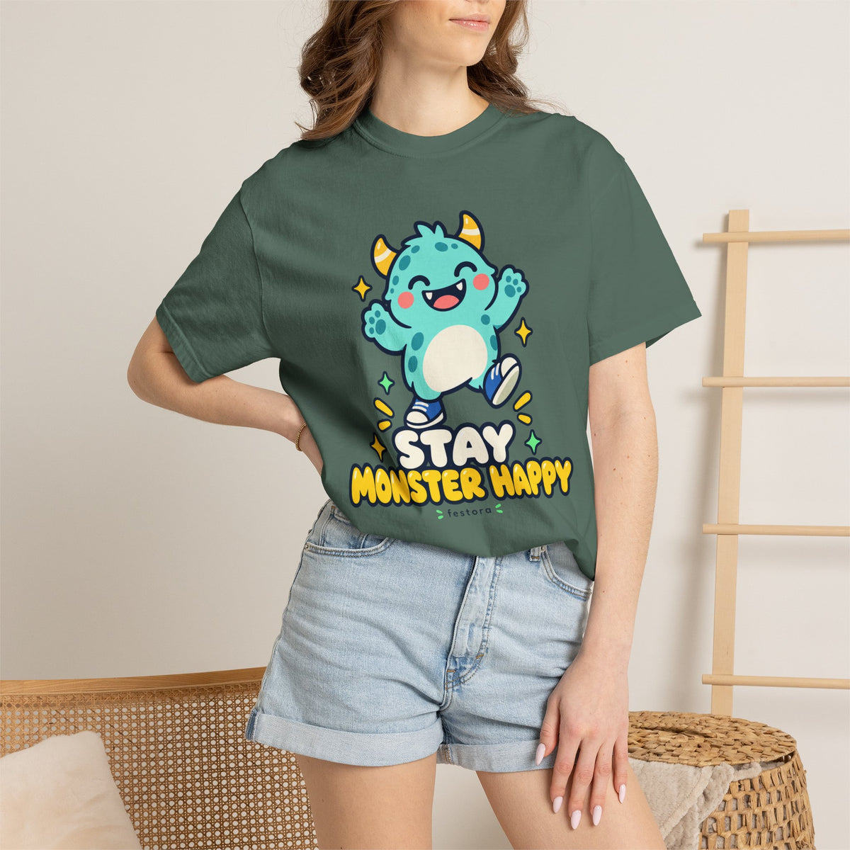 Stay Monster Happy – Cute Monster Graphic T-Shirt