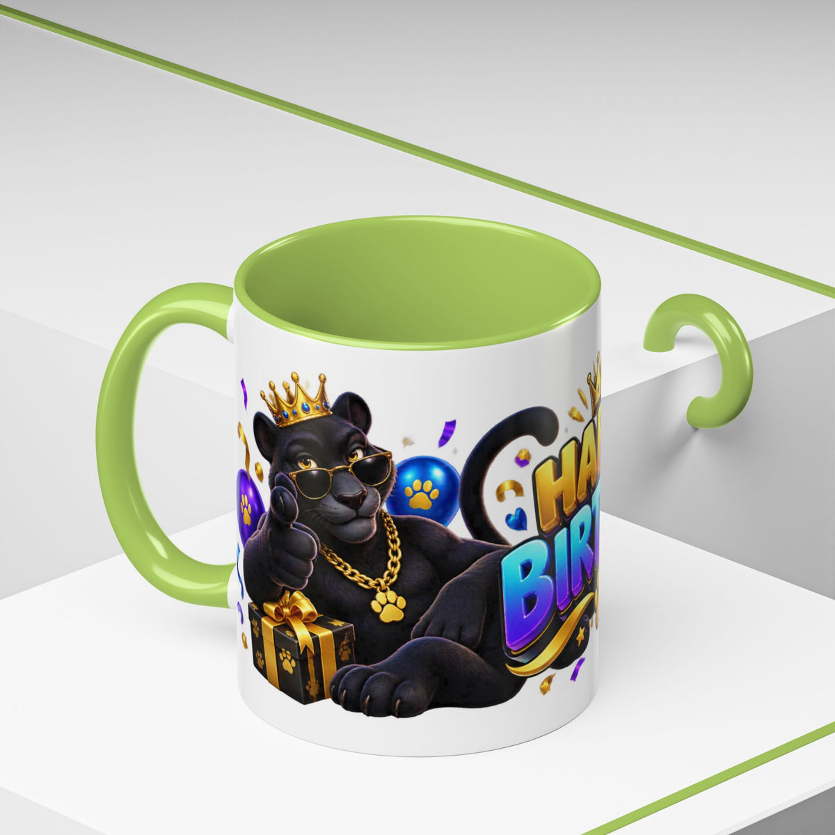 Black Panther Happy Birthday Mug – Purple Blue & Gold Birthday Gift – FestoraShop White Coffee Mug