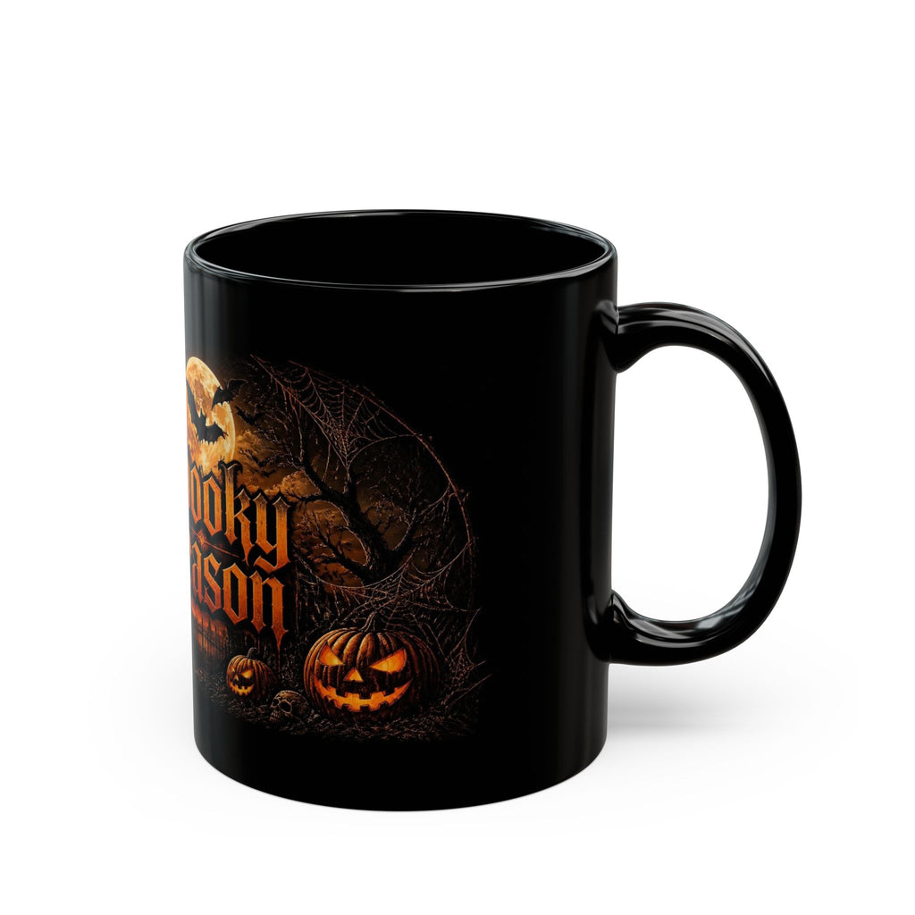 Spooky Season Black Mug – Halloween Pumpkin & Bat Coffee Cup (11oz/15oz)