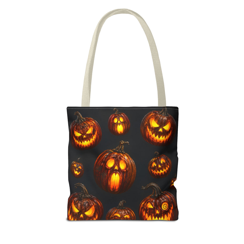 Halloween Jack-o'-Lantern Tote Bag — Spooky Pumpkin All-Over Print Trick-or-Treat Tote