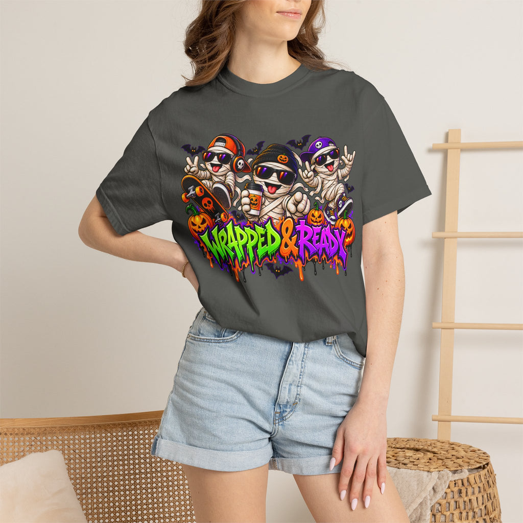 Wrapped & Ready – Halloween Mummy Crew Graphic T-Shirt